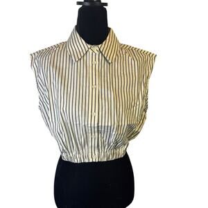 NWT WeWoreWhat Sleeveless Power Shirt S White Stripe Cropped Button Front
